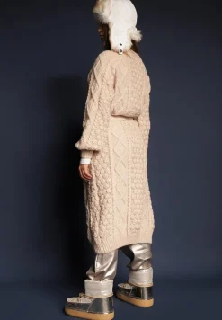 Beżowy Kardigan z Wiskozą i Wełną o Tłoczonym Splocie z Wiązanym Paskiem i Kieszeniami Vailnes