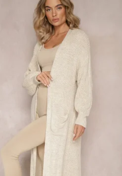 Beżowy Długi Kardigan Oversize Angellona