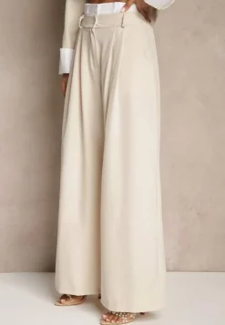 Beżowy Garniturowy Komplet Marynarka i Spodnie z Kontrastującymi Zdobieniami Davirielle