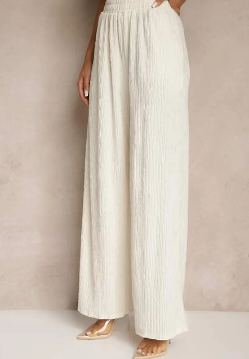 Beżowy Garniturowy Komplet z Kamizelką i Szerokimi Spodniami Filondia