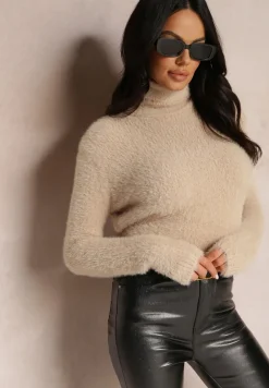 Beżowy Golf Wełniany Cheki