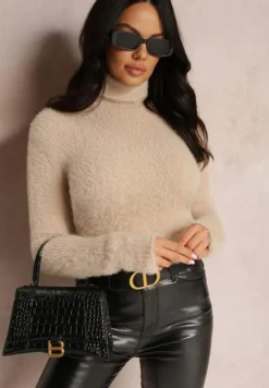 Beżowy Golf Wełniany Cheki