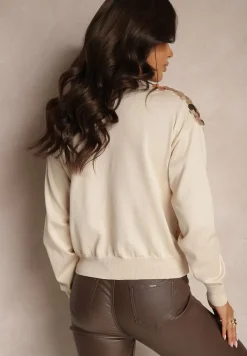 Beżowy Kardigan na Guziki z Wiskozą i Cekinami Evelith