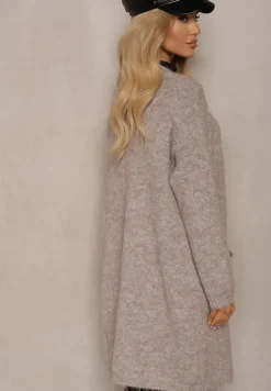 Beżowy Kardigan Niezapinany z Wełną i Kieszeniami Miathinae