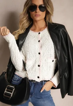 Beżowy Kardigan Rozpinany z Wiskozą i Imitacją Kieszeni Lialisa