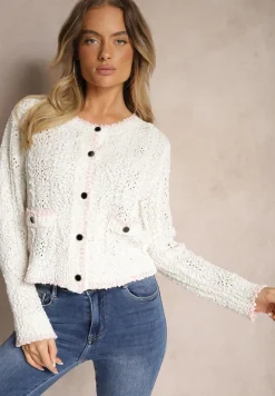 Beżowy Kardigan Rozpinany z Wiskozą i Imitacją Kieszeni Lialisa