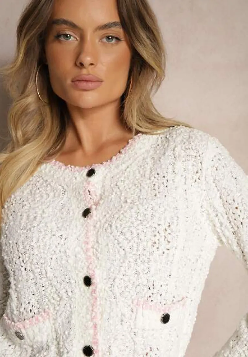 Beżowy Kardigan Rozpinany z Wiskozą i Imitacją Kieszeni Lialisa