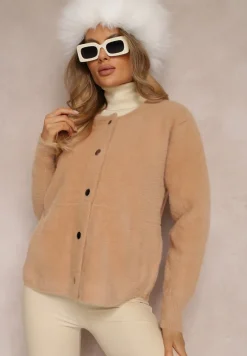 Beżowy Kardigan Wełniany Zapinany Ierules