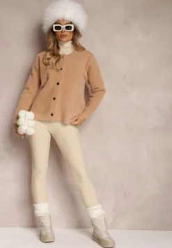 Beżowy Kardigan Wełniany Zapinany Ierules