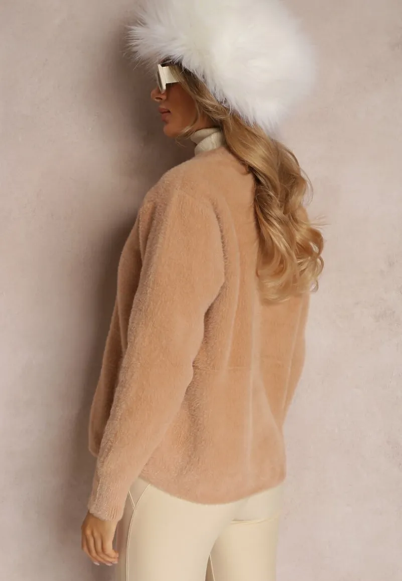 Beżowy Kardigan Wełniany Zapinany Ierules