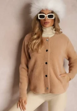 Beżowy Kardigan Wełniany Zapinany Ierules