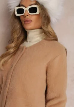 Beżowy Kardigan Wełniany Zapinany Ierules