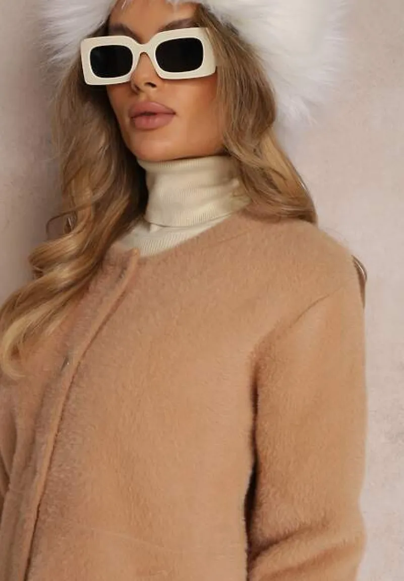 Beżowy Kardigan Wełniany Zapinany Ierules