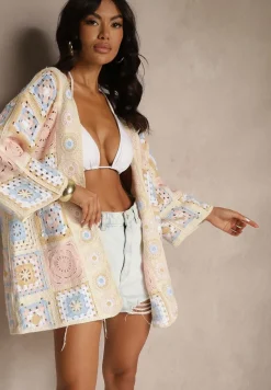 Beżowy Kardigan z Bawełny Ozdobiony Ażurowym Motywem Zorelle