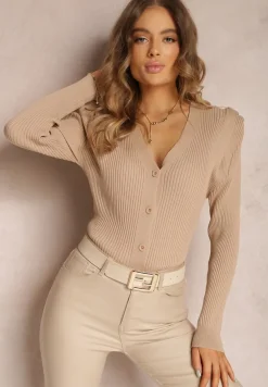 Beżowy Kardigan z Bufkami na Ramionach Toze