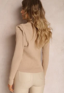 Beżowy Kardigan z Bufkami na Ramionach Toze