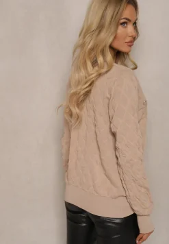 Beżowy Kardigan z Ozdobnymi Guzikami i Ściągaczami Zymira