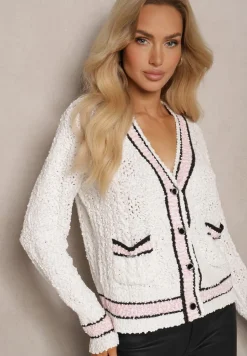 Beżowy Kardigan z Wiskozą na Guziki z Paskami Liathalie