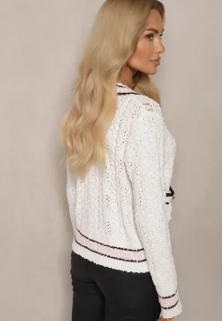 Beżowy Kardigan z Wiskozą na Guziki z Paskami Liathalie