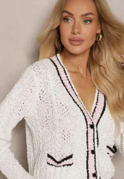 Beżowy Kardigan z Wiskozą na Guziki z Paskami Liathalie