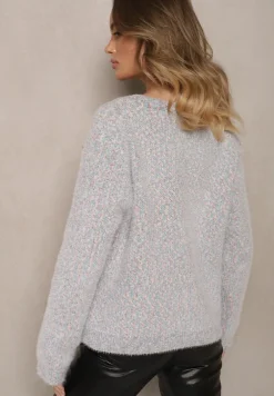 Beżowy Kardigan z Wiskozą Ozdobiony Imitacją Kieszeni i Guzikami Nomilira