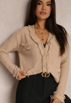 Beżowy Kardigan Zapinany z Wiskozy Asabe