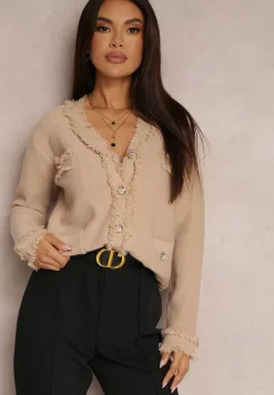 Beżowy Kardigan Zapinany z Wiskozy Asabe