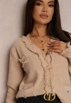 Beżowy Kardigan Zapinany z Wiskozy Asabe