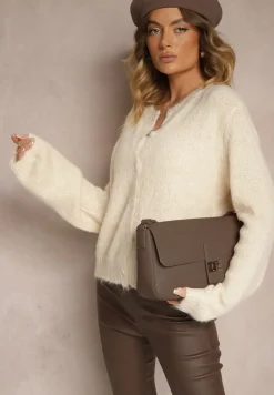 Beżowy Klasyczny Kardigan o Prostym Kroju Riavara