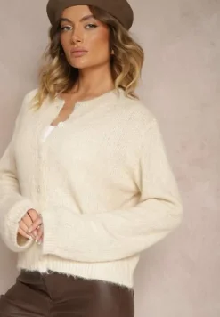 Beżowy Klasyczny Kardigan o Prostym Kroju Riavara