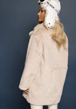 Beżowy Klasyczny Płaszcz Futrzany Vennira