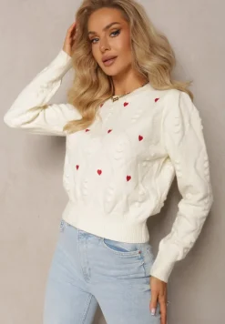 Beżowy Klasyczny Sweter ze Ściągaczami i Ozdobnymi Haftami Reani