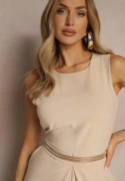 Beżowy Kombinezon Bez Rękawów z Nogawkami Wide Leg Noreldi