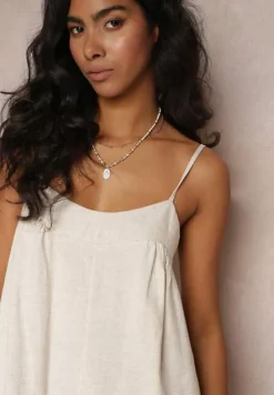 Beżowy Kombinezon na Regulowanych Ramiączkach z Długimi Nogawkami z Bawełny Myrcela