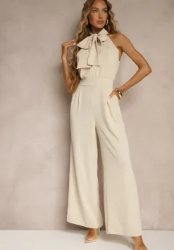 Beżowy Kombinezon Ozdobiony Kokardą Milireia