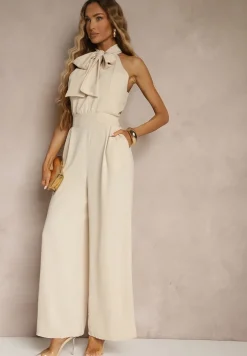 Beżowy Kombinezon Ozdobiony Kokardą Milireia