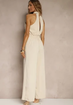 Beżowy Kombinezon Ozdobiony Kokardą Milireia