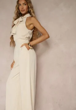 Beżowy Kombinezon Ozdobiony Kokardą Milireia