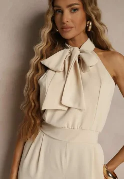 Beżowy Kombinezon Ozdobiony Kokardą Milireia