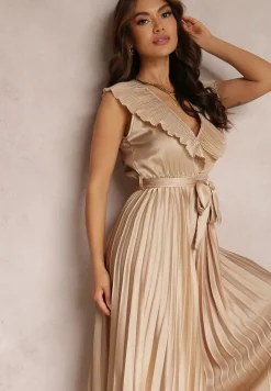 Beżowy Kombinezon Plisowany Hyrmane