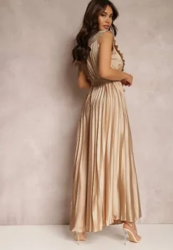 Beżowy Kombinezon Plisowany Hyrmane