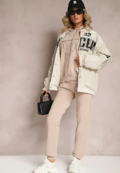 Beżowy Komplet Dresowy z Bawełny Epique