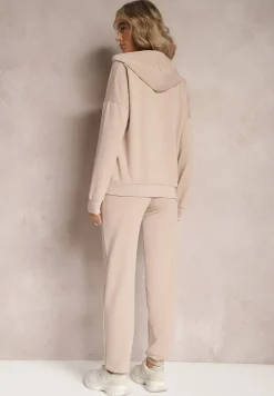 Beżowy Komplet Dresowy z Bawełny Epique