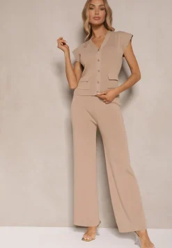 Beżowy Komplet Kamizelka i Spodnie Regular Annavie