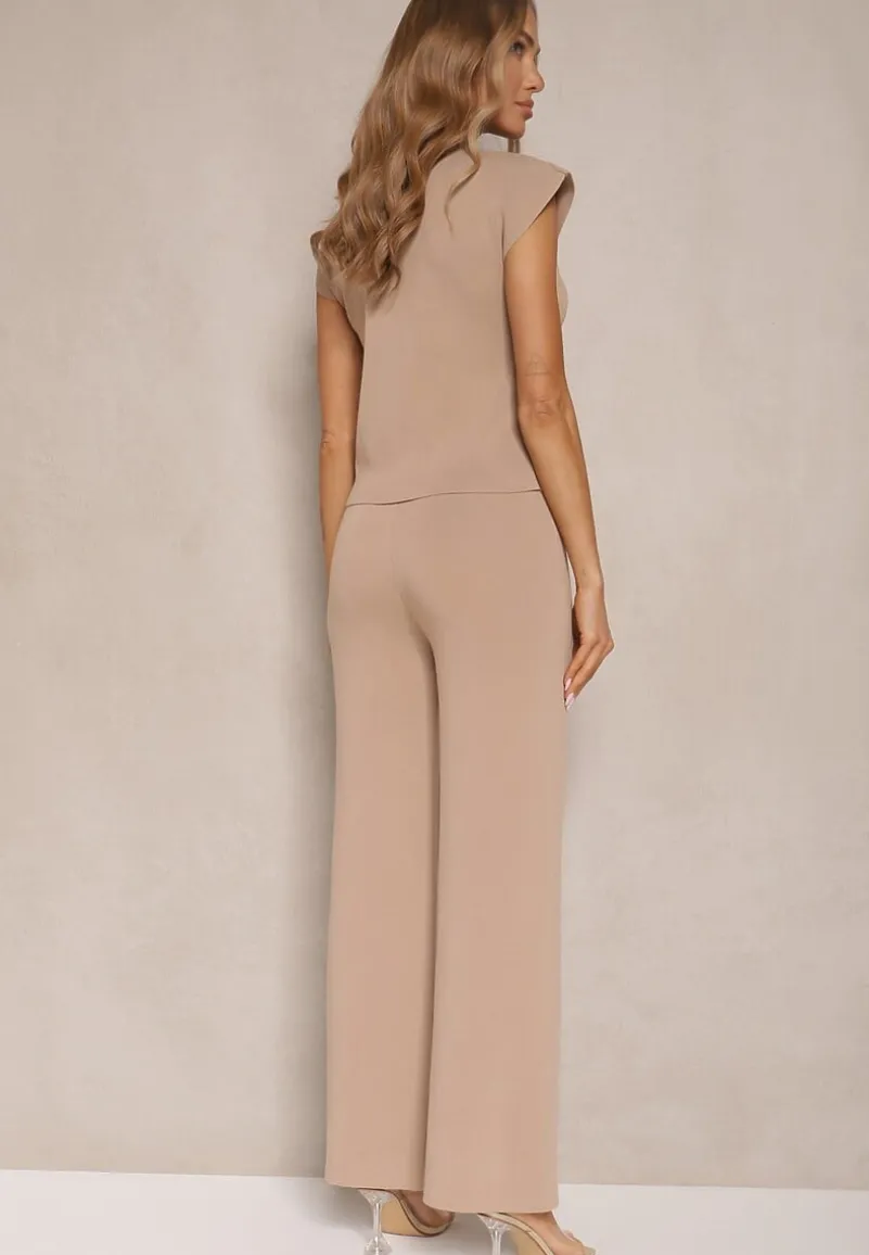 Beżowy Komplet Kamizelka i Spodnie Regular Annavie