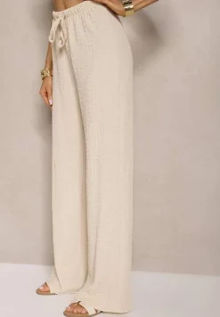 Beżowy Komplet Spodnie o Szerokim Kroju i Kamizelka z Dekoltem w Kształcie V Sadorine