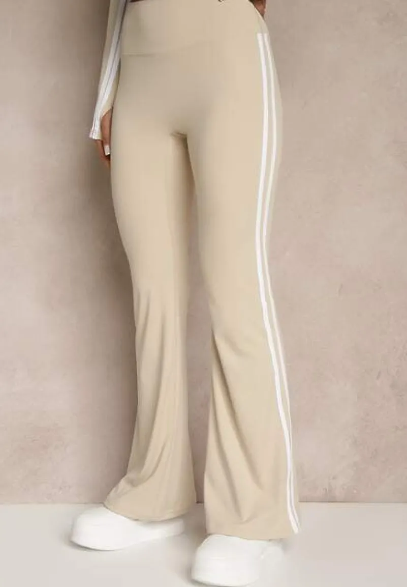 Beżowy Komplet Sportowy Spodnie Dzwony i Bluza na Suwak Lumonise