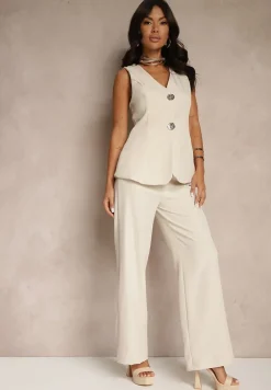 Beżowy Komplet w Garniturowym Stylu Kamizelka i Spodnie Filavelle