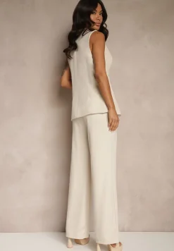 Beżowy Komplet w Garniturowym Stylu Kamizelka i Spodnie Filavelle