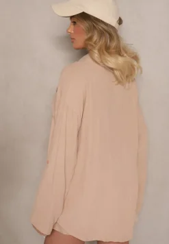 Beżowy Komplet z Bawełny Szorty i Koszula z Regulacją przy Rękawach Eleamari